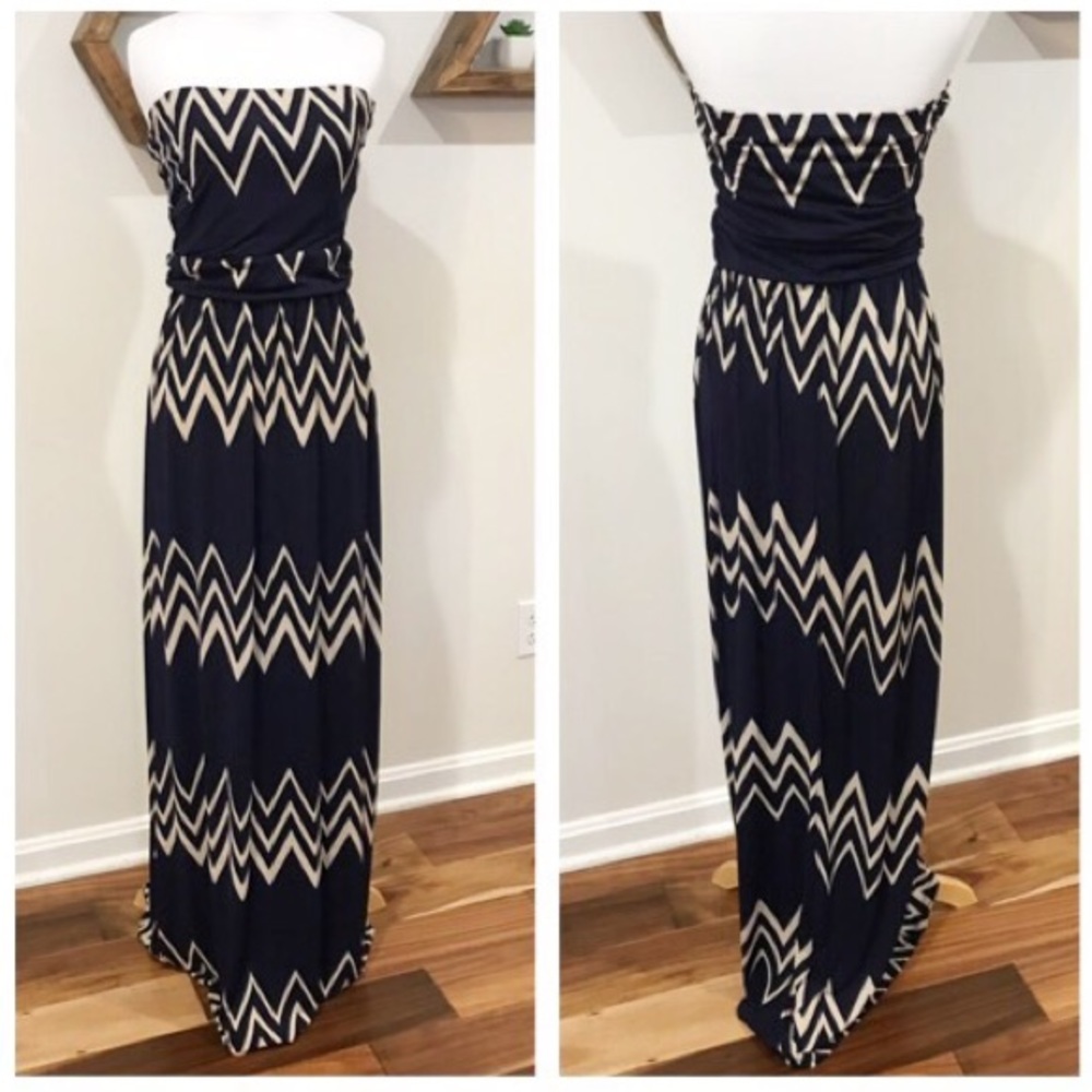 Chevron Strapless Maxi Dress Peach Love Cream